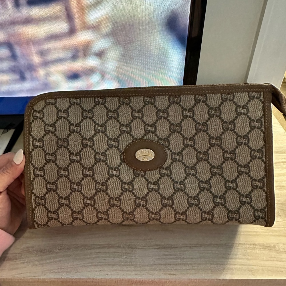 Gucci Brown Monogram Clutch -Authentic